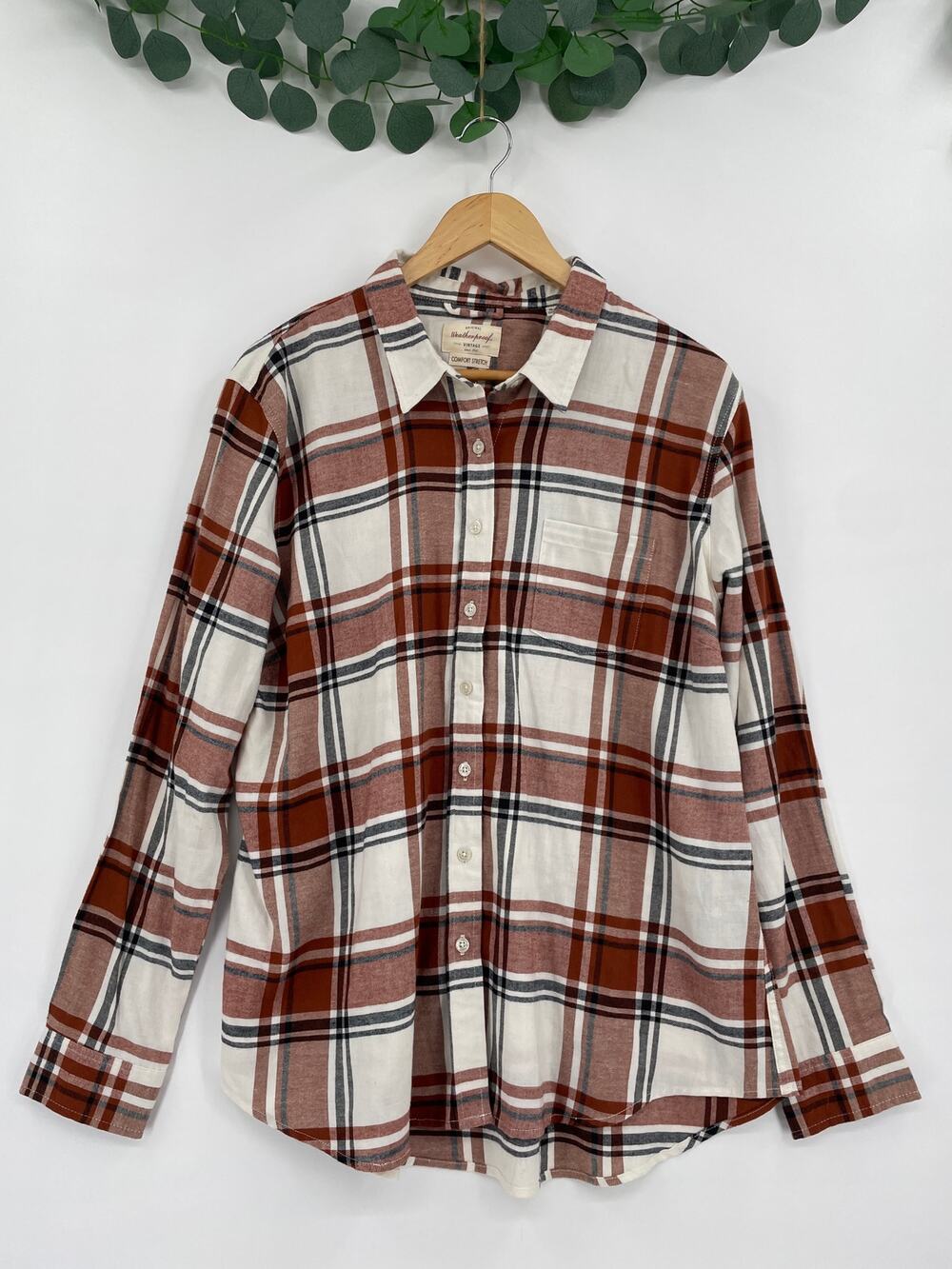 Weatherproof Womans Vintage Brown Flannel Comfort Stretch Button-Up Shirt XL